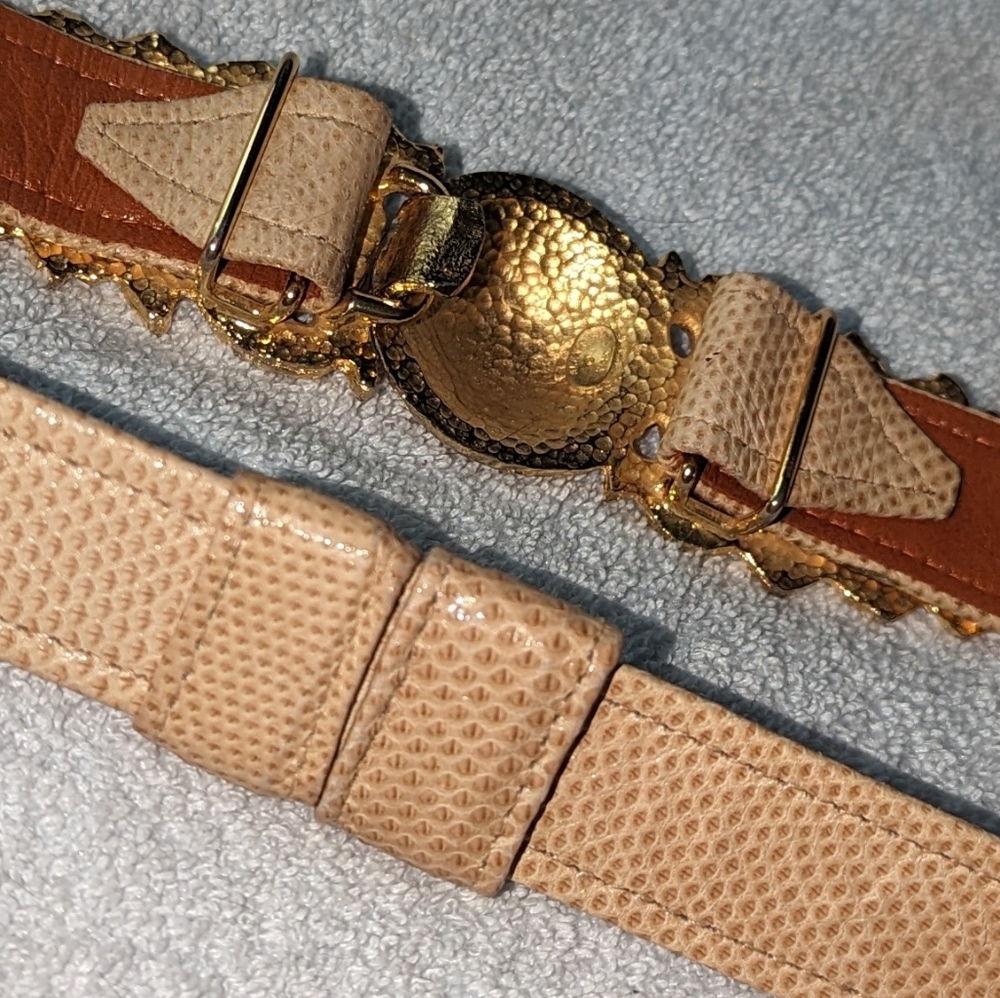 Vintage Alexis Kirk tan lizard texture leather belt. - Picture 6 of 9